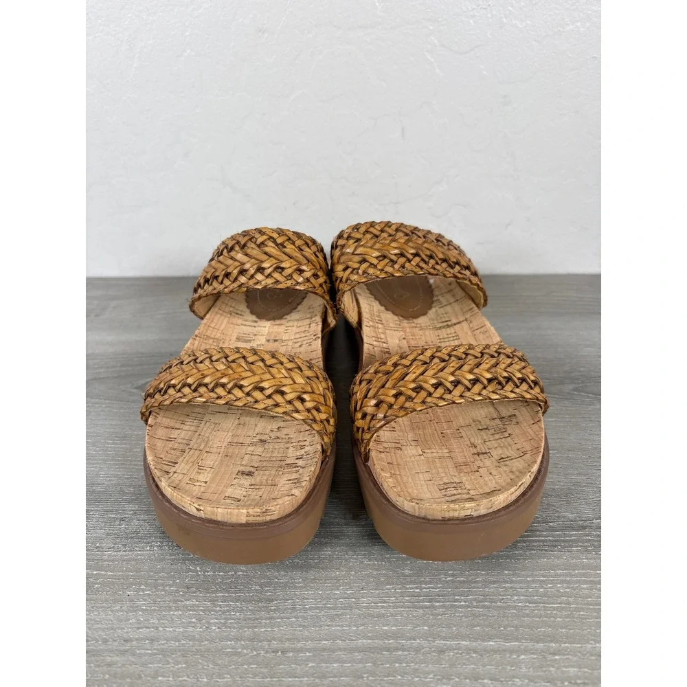 Baretraps Deanne Woven Braided 2 Strap Slide Sandals Brown Cork Platform Sz 7.5